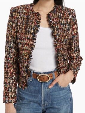 L'Agence Angelina Metallic Blazer with Fringe Trim